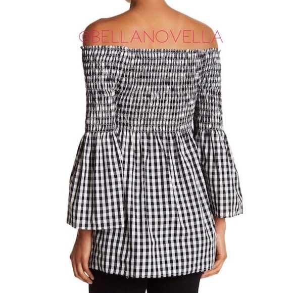 🔴 Gingham Off The Shoulder Bell Sleeve Tunic NWT by Max Studio - Picture 2 of 8